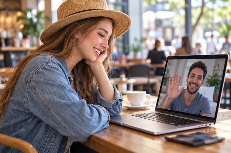 A woman meeting new friends from around the world on MyCamy